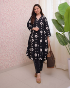 Black Ikat Print Kurta Set