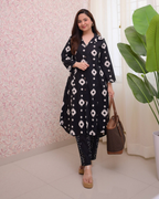 Black Ikat Print Kurta Set