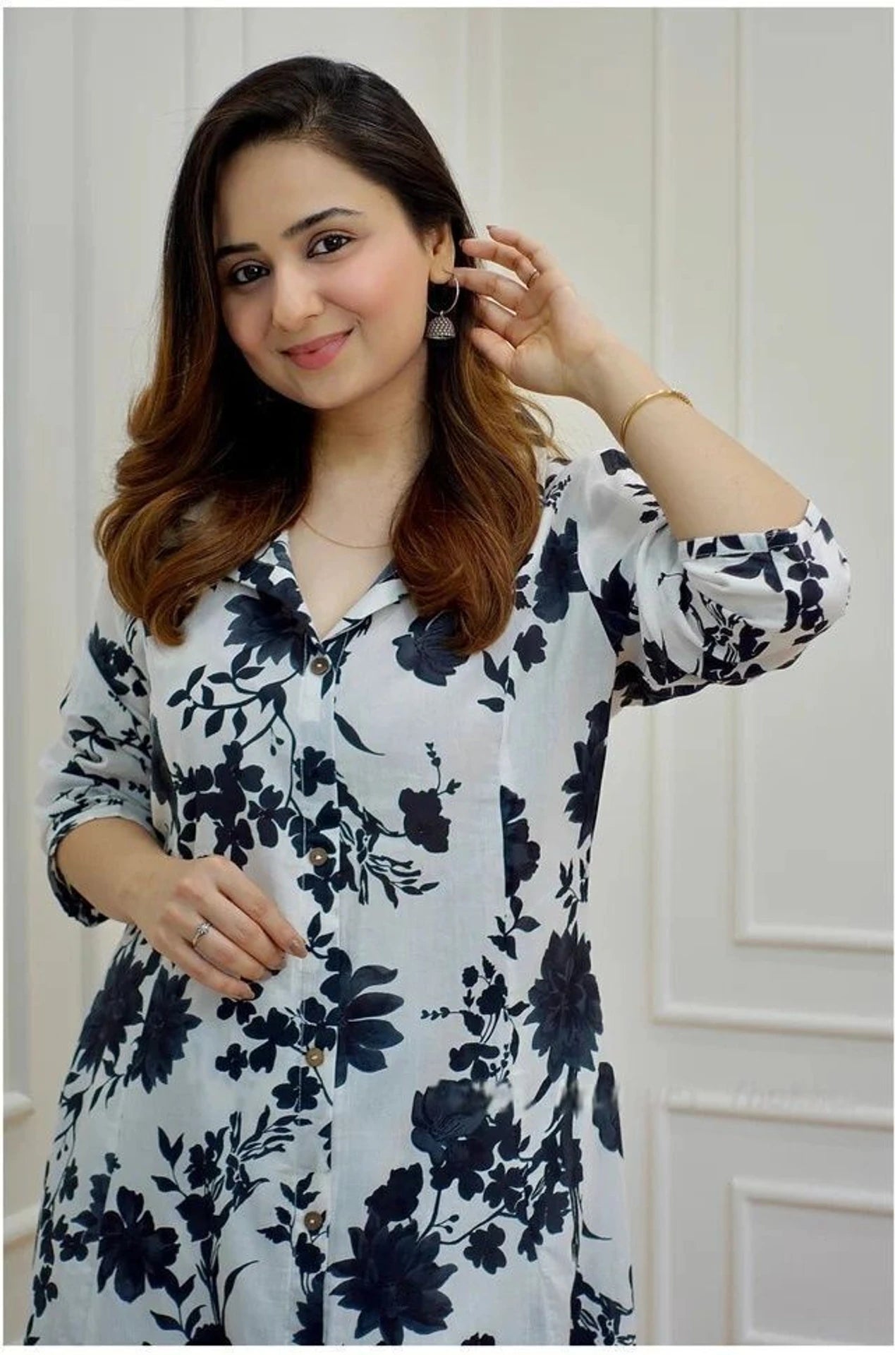 Black Floral Printed Kurta Set