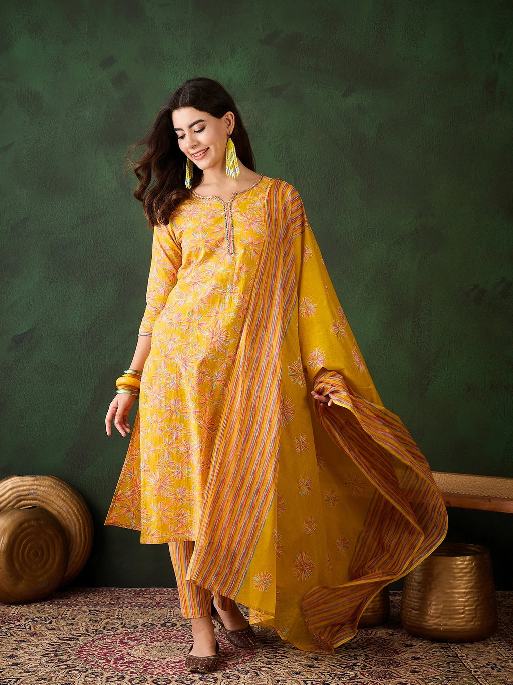 Mustard Glow Cotton Suit Set