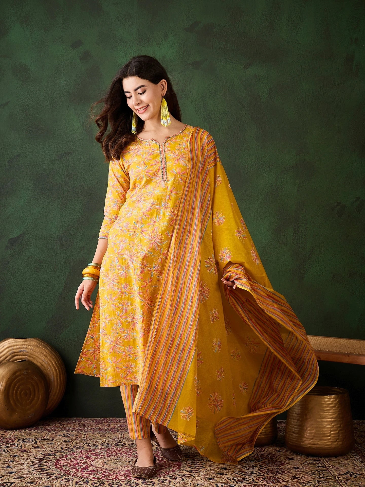 Mustard Glow Cotton Suit Set