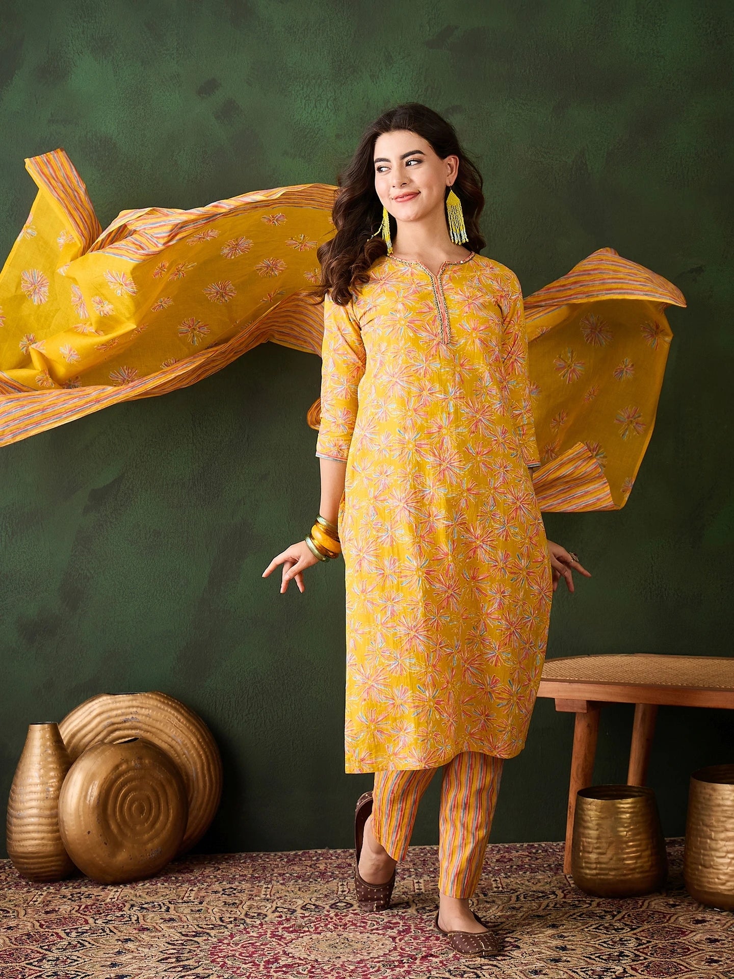 Mustard Glow Cotton Suit Set