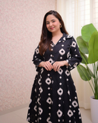 Black Ikat Print Kurta Set