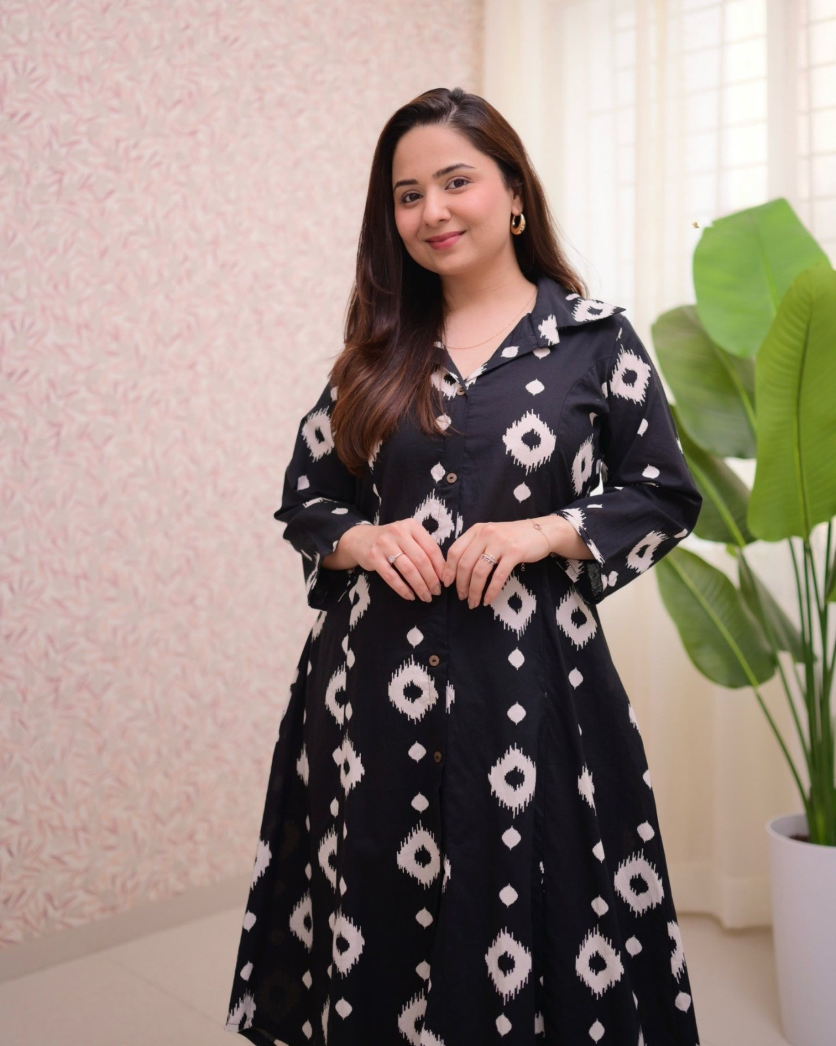 Black Ikat Print Kurta Set