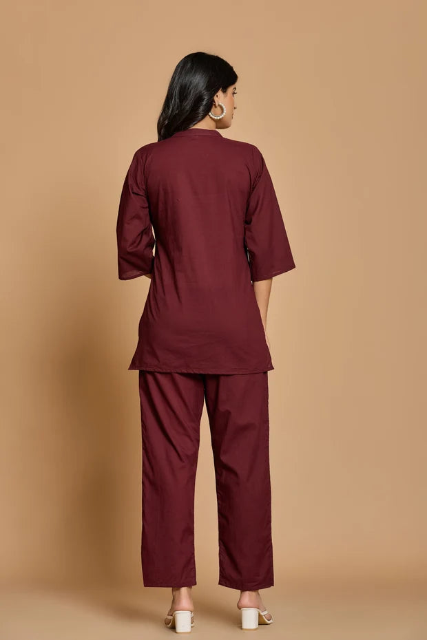 Wine Solid Co-Ord Set