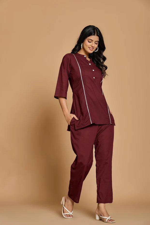 Wine Solid Co-Ord Set