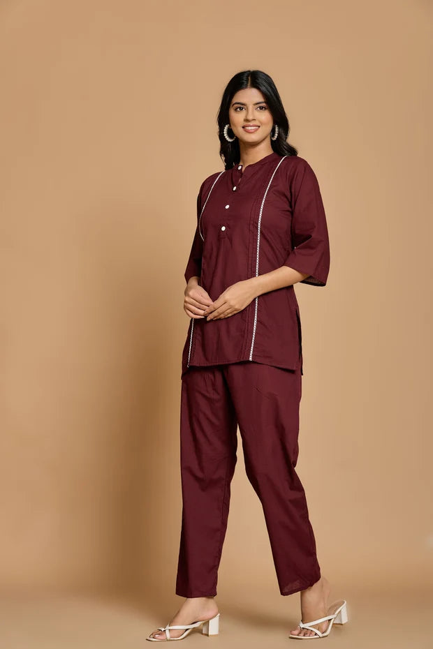 Wine Solid Co-Ord Set