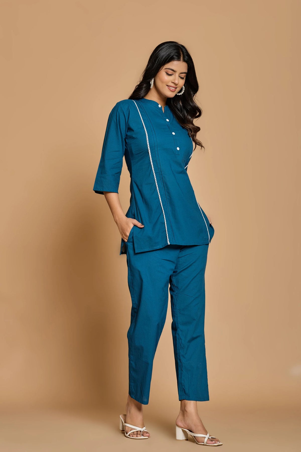 Teal Blue Solid Co-Ord Set