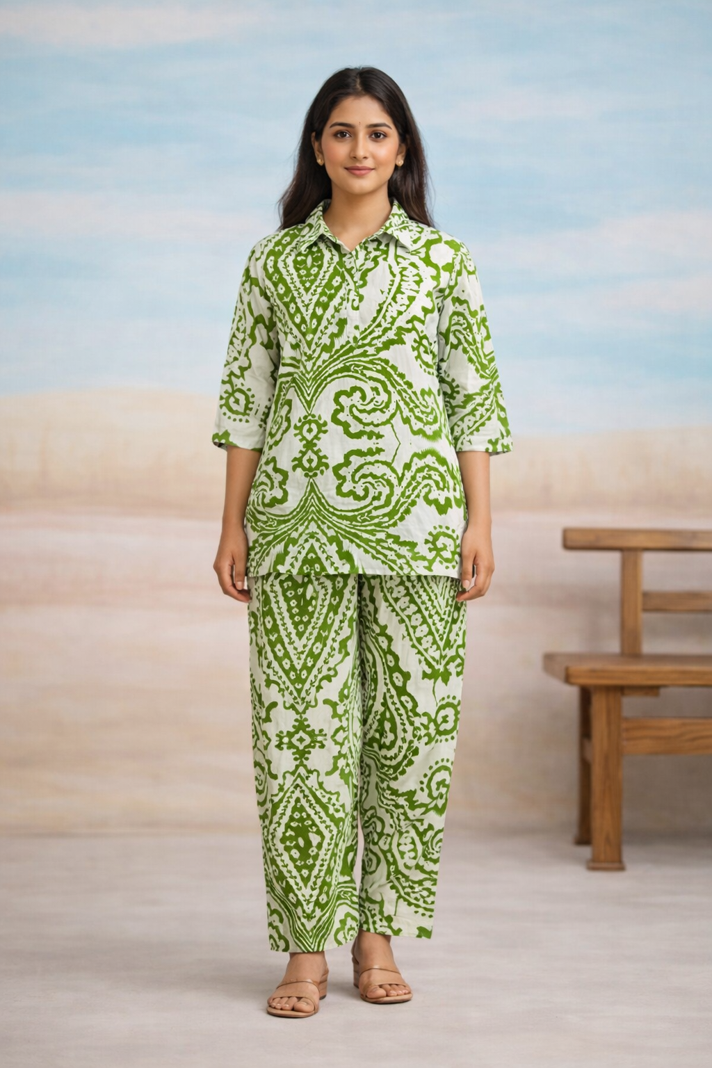 Green Paisley Print Co-ord Set