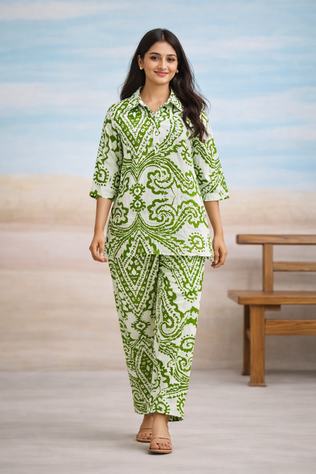 Green Paisley Print Co-ord Set