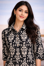 Black Ethnic Print Kurta Set
