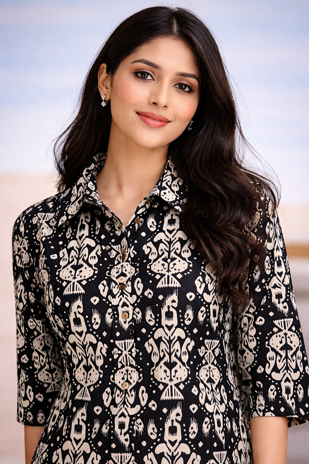 Black Ethnic Print Kurta Set