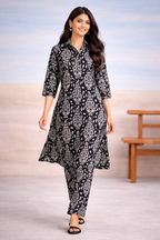 Black Ethnic Print Kurta Set