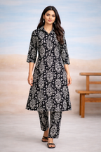 Black Ethnic Print Kurta Set