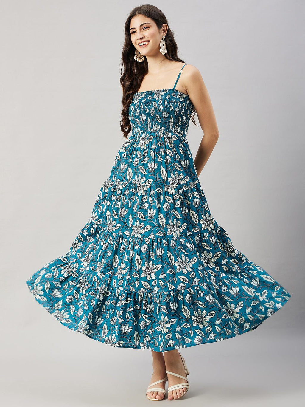 Teal Blossom Tiered Maxi Dress