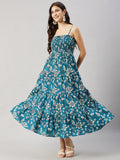 Teal Blossom Tiered Maxi Dress
