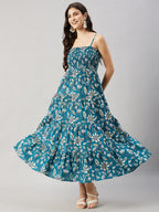 Teal Blossom Tiered Maxi Dress