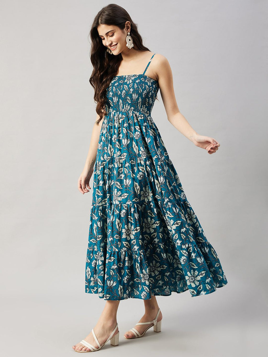 Teal Blossom Tiered Maxi Dress