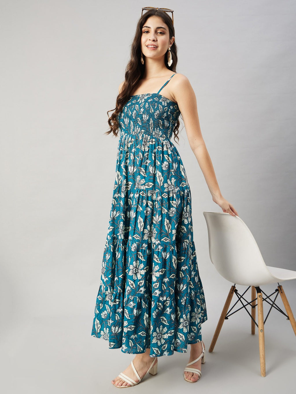 Teal Blossom Tiered Maxi Dress