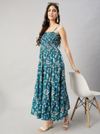 Teal Blossom Tiered Maxi Dress