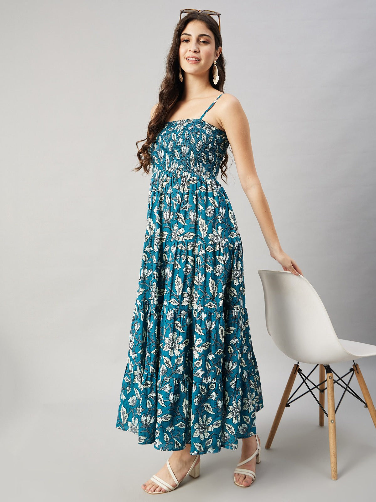 Teal Blossom Tiered Maxi Dress