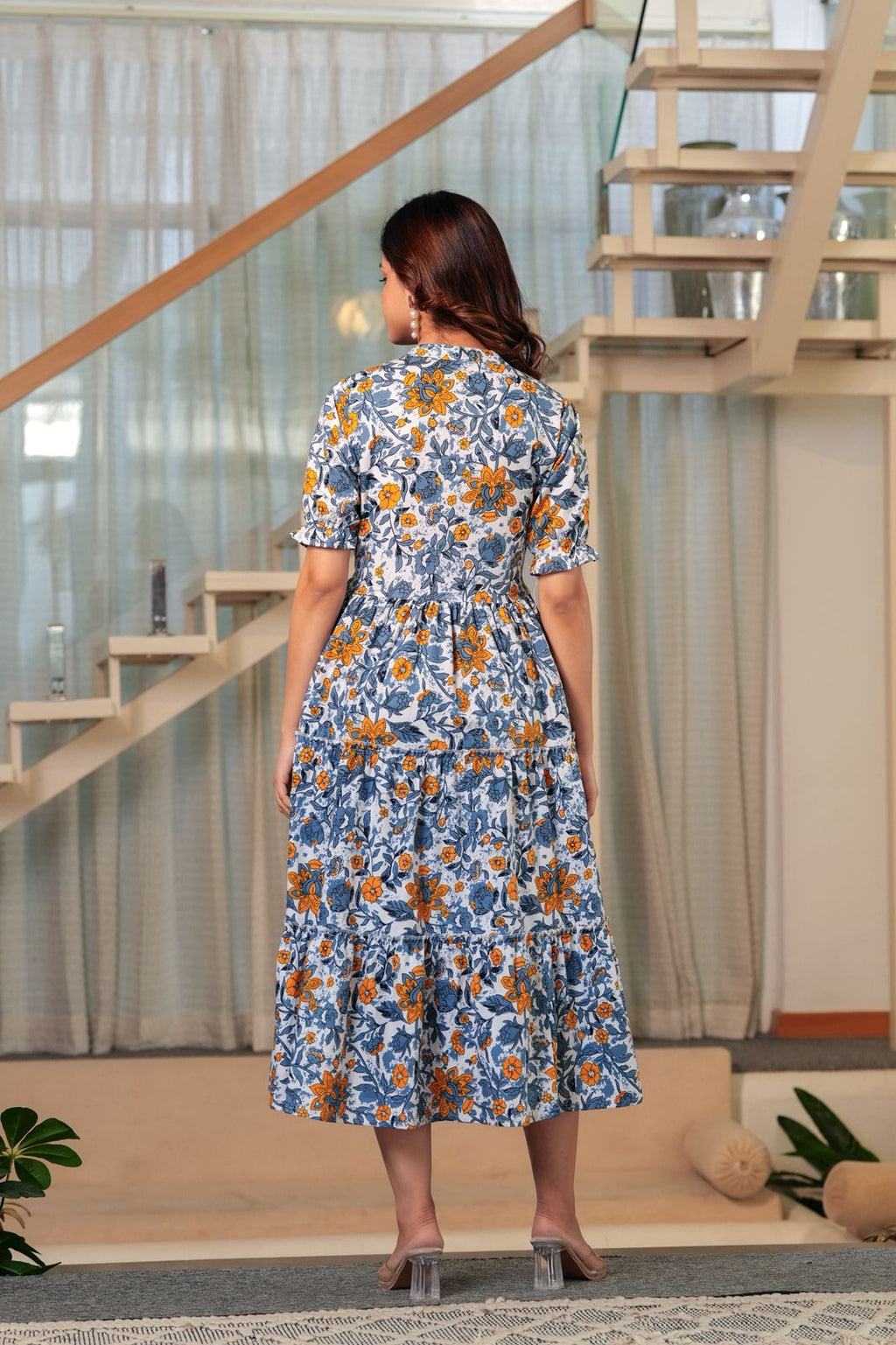 Blue Blossom Flare Midi Dress