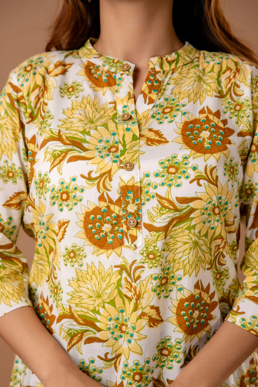 Yellow Floral Print Kurti