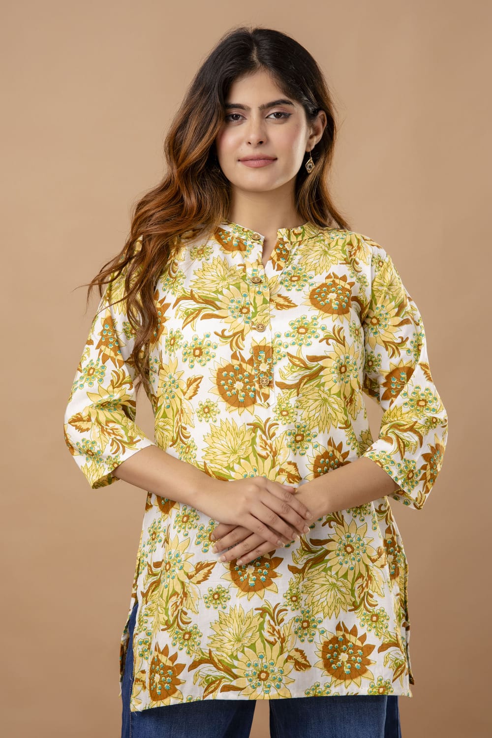 Yellow Floral Print Kurti
