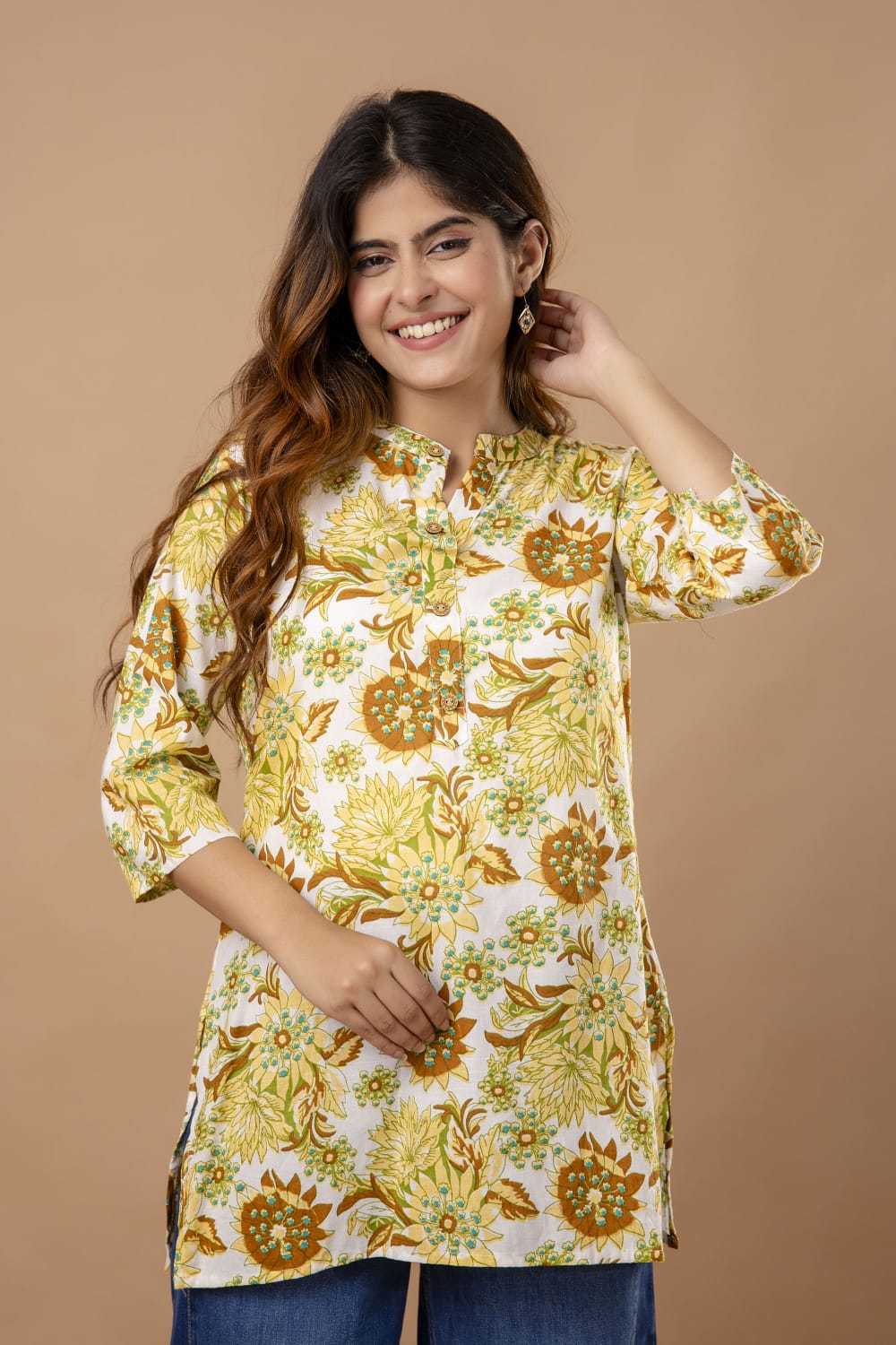 Yellow Floral Print Kurti