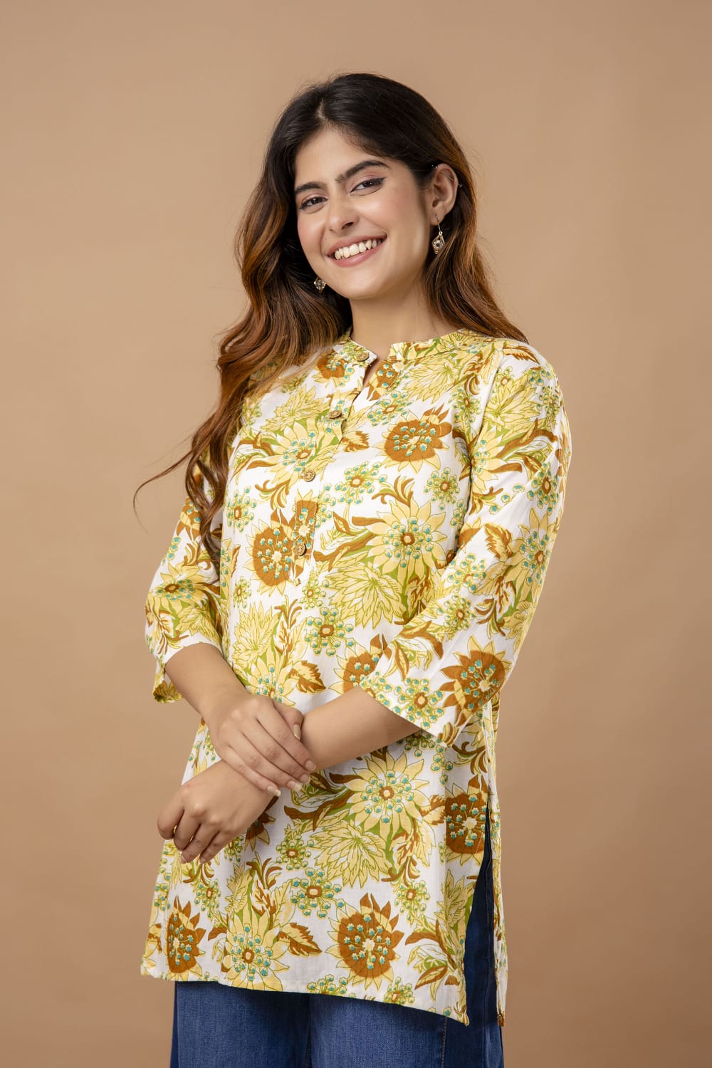 Yellow Floral Print Kurti