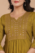 Olive Charm Embroidered Kurti
