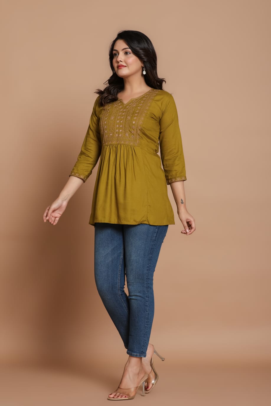 Olive Charm Embroidered Kurti