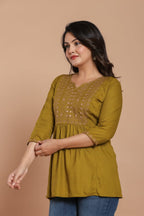 Olive Charm Embroidered Kurti
