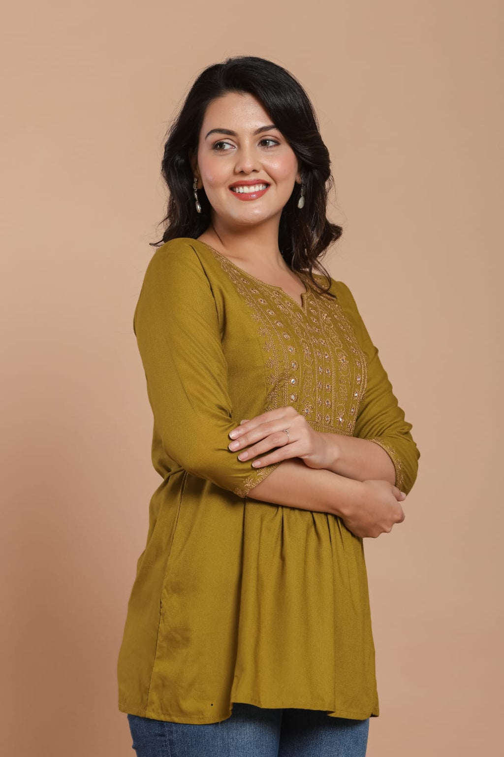 Olive Charm Embroidered Kurti