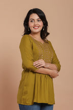 Olive Charm Embroidered Kurti