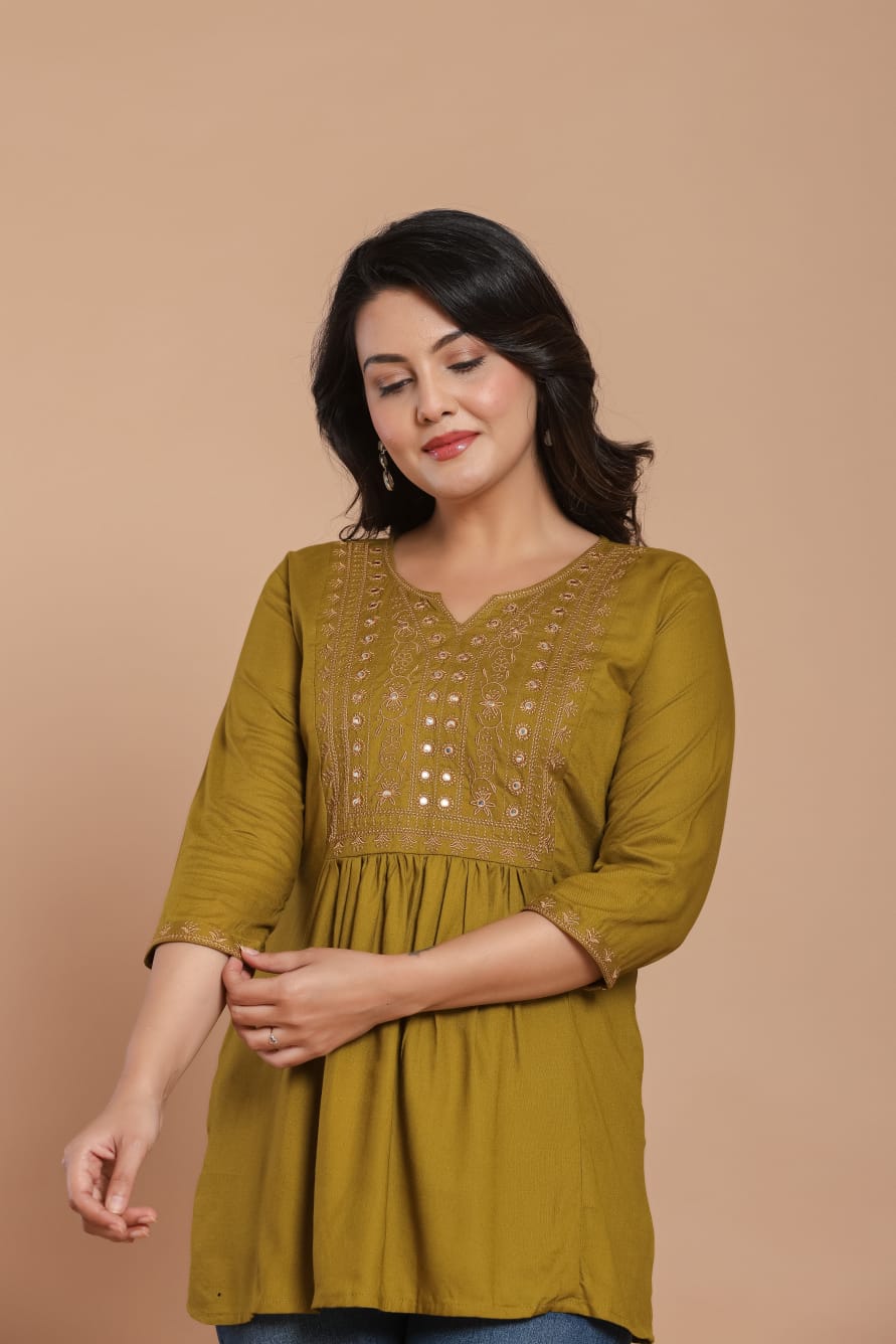 Olive Charm Embroidered Kurti