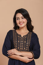 Navy Blue Embroidered Kurti