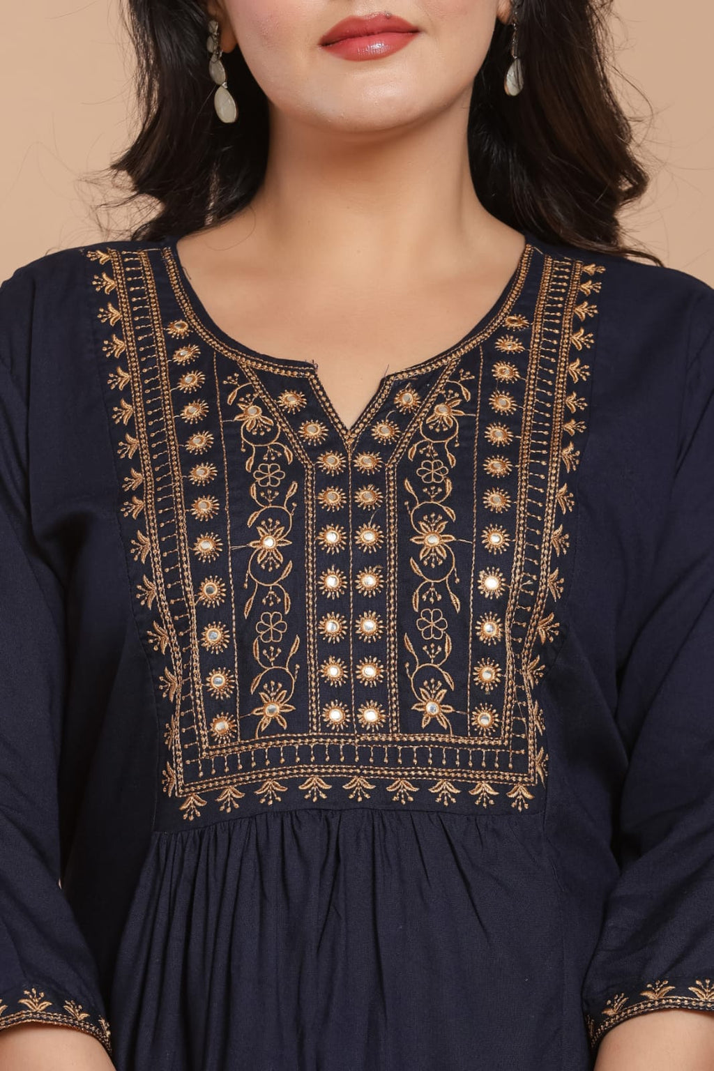 Navy Blue Embroidered Kurti