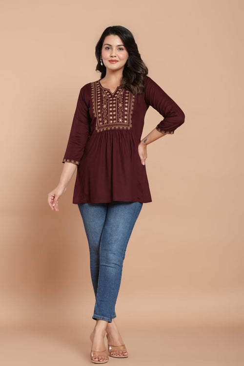 Maroon Embroidered Kurti