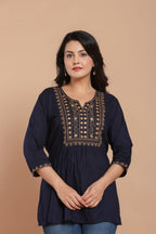 Navy Blue Embroidered Kurti