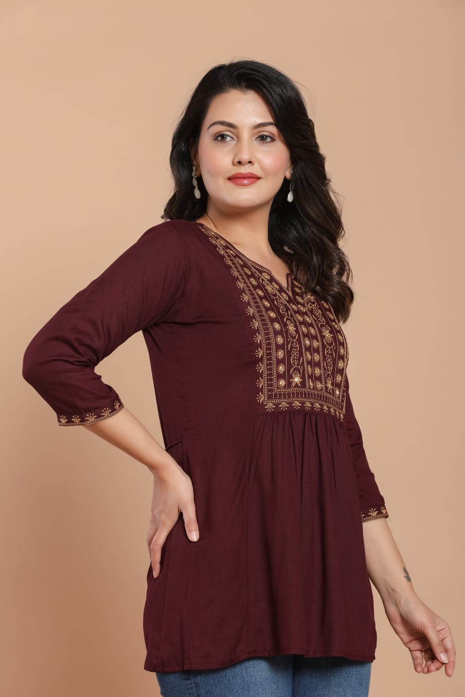 Maroon Embroidered Kurti