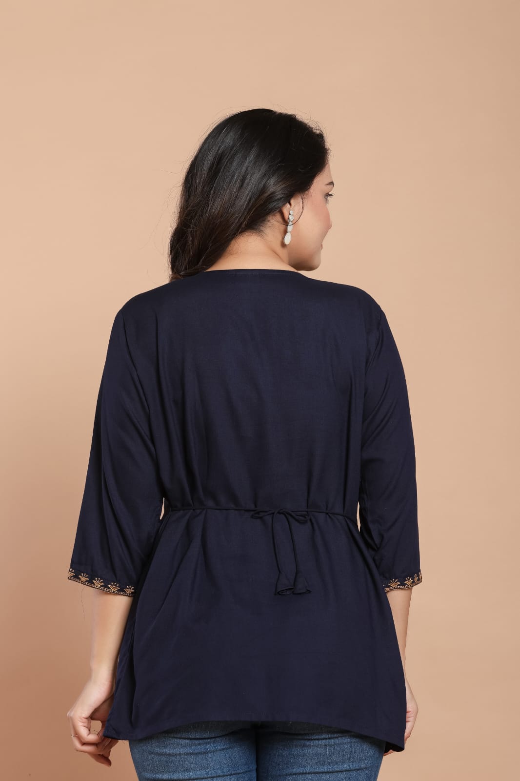 Navy Blue Embroidered Kurti