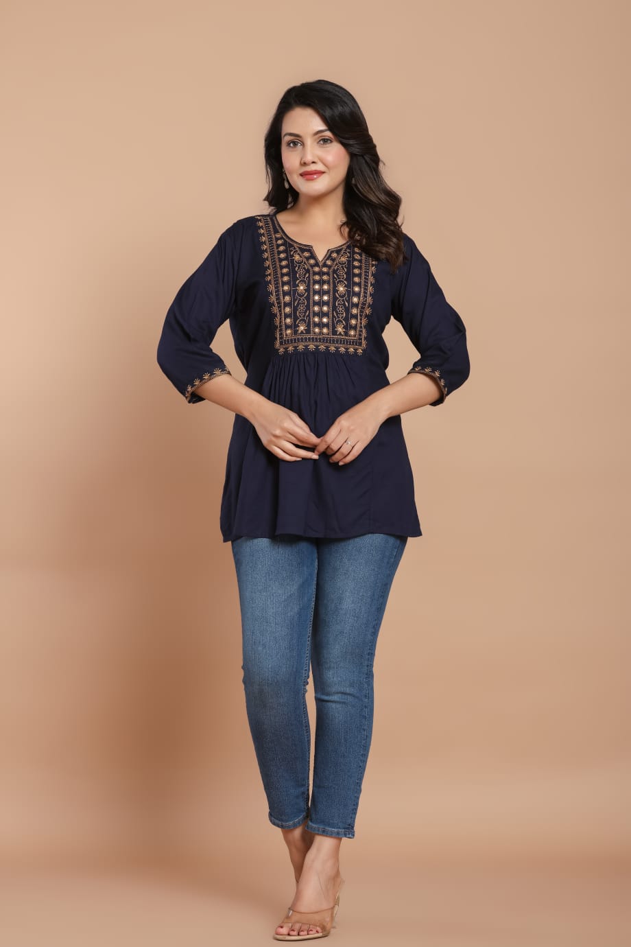 Navy Blue Embroidered Kurti