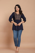 Navy Blue Embroidered Kurti