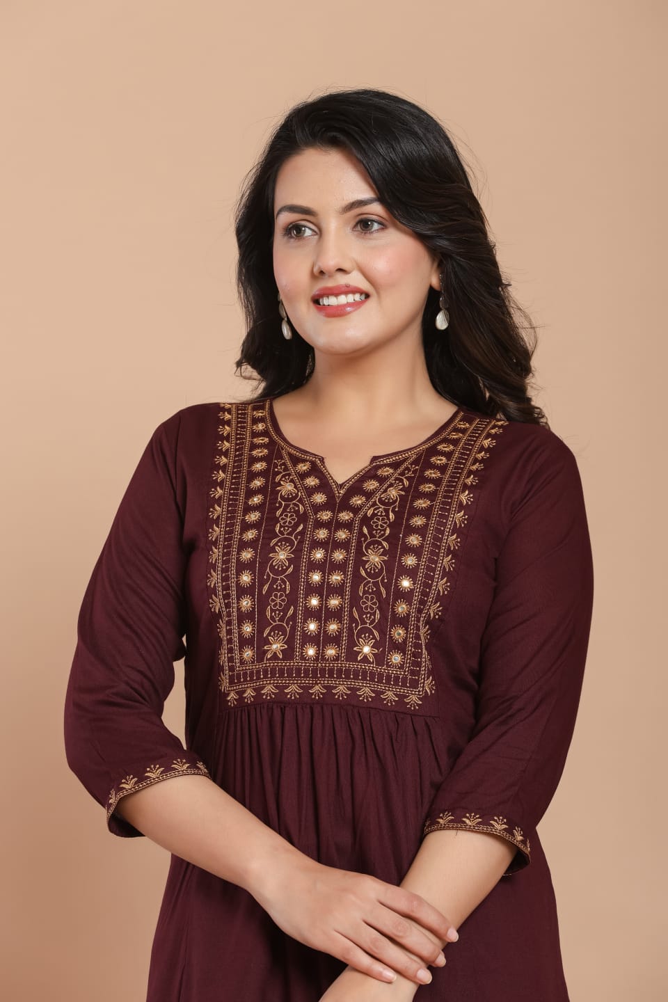 Maroon Embroidered Kurti