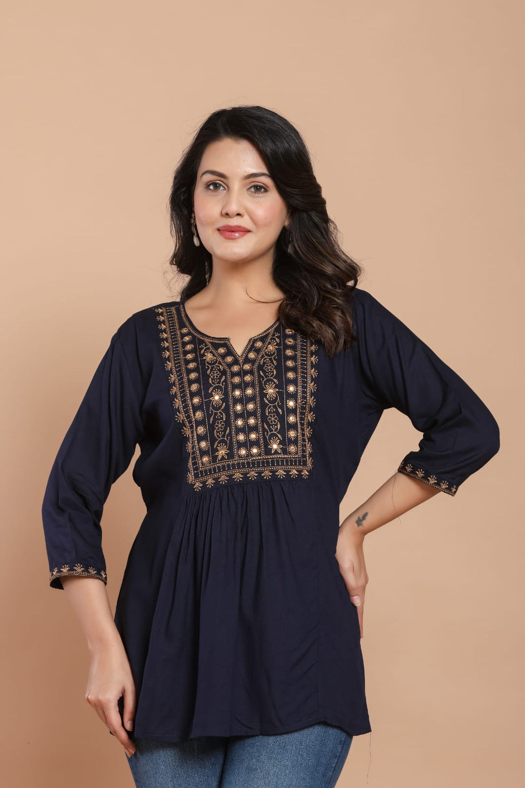 Navy Blue Embroidered Kurti