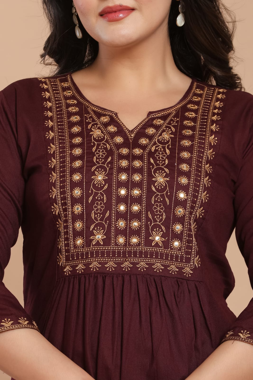 Maroon Embroidered Kurti