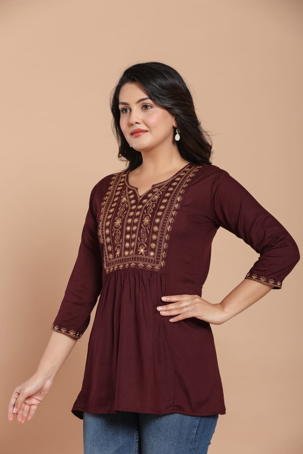 Maroon Embroidered Kurti