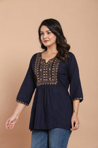 Navy Blue Embroidered Kurti