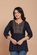 Navy Blue Embroidered Kurti